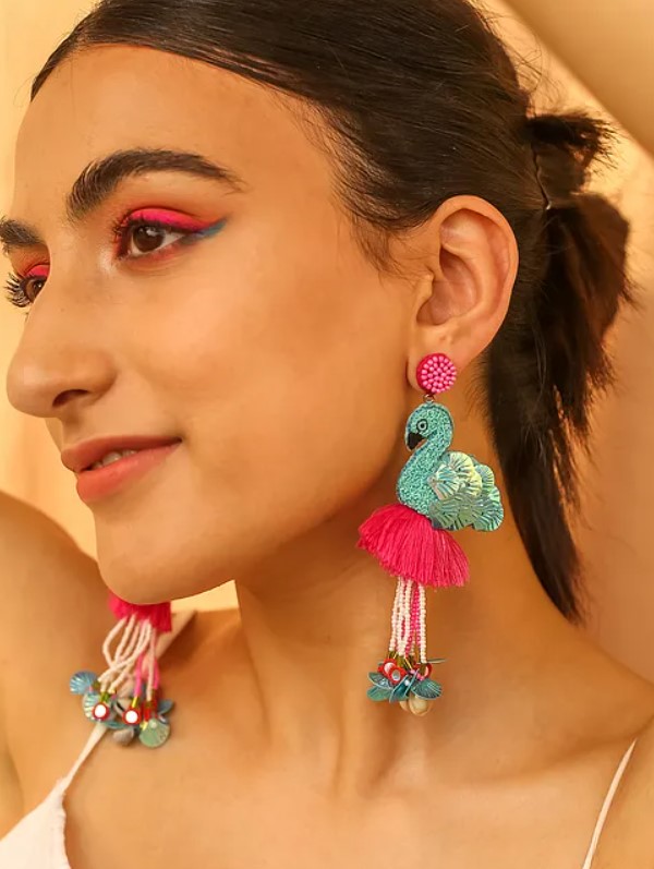 handcrafted beaded flamingo earrings