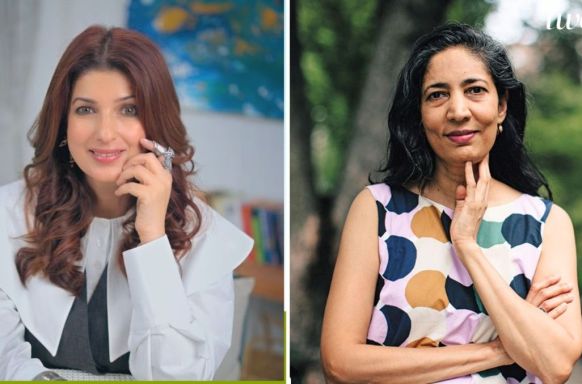 Collage of author Twinkle Khanna and Kiran Desai