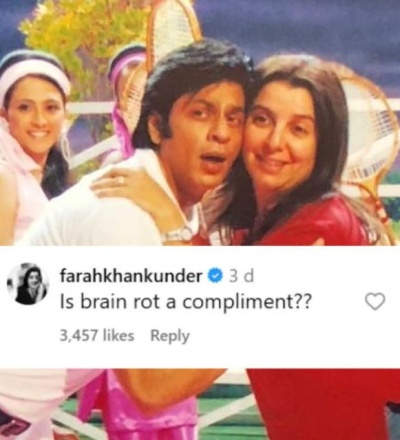 Filmmaker Farah Khan with actor Shah Rukh Khan on a film set.