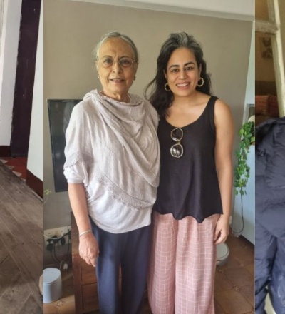 A collage images of author Jasreen Mayal Khanna with three grandmothers she interviewed for her book Bullet Nani